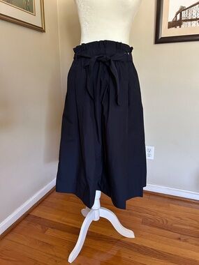 Paperbag Waist Navy Blue Midi Skirt with Tie by H&M size 10